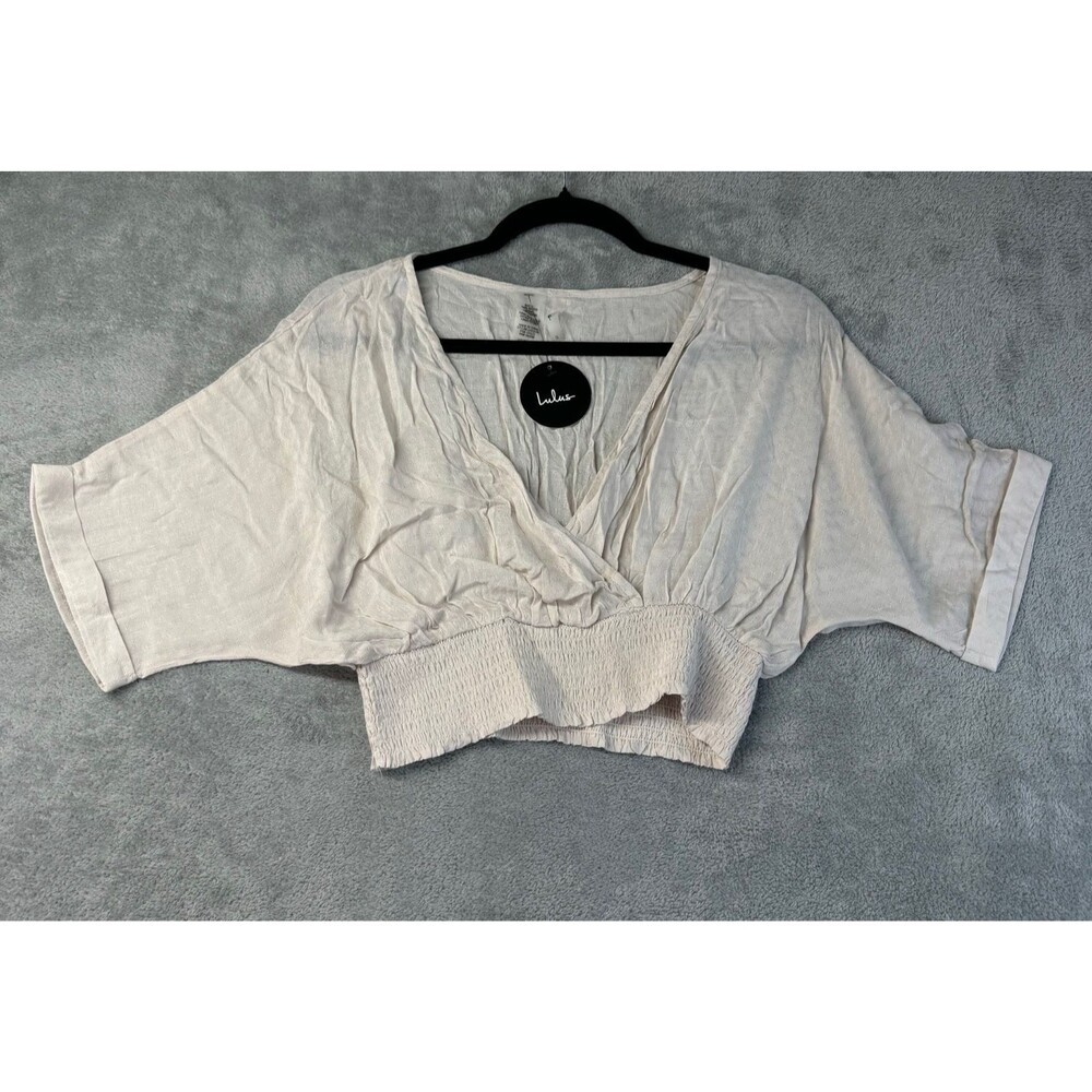 Lulu's Top Women's Small White Short Sleeve Crop Stretch Rayon Cover Up Soft NWT